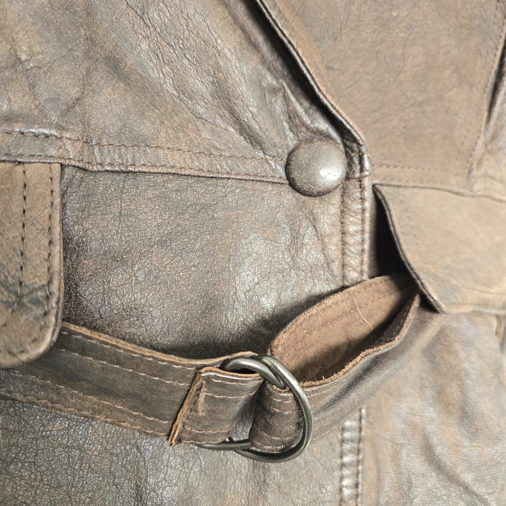 Winlit Vintage Leather Jacket Brown Cropped 80s Style Genuine Made in Korea M - Picture 9 of 17